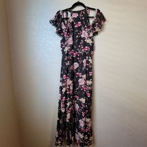 NWT Black W/ Floral Wrap Tie Dress Azalosie